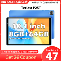 Blue Teclast P25T Tablet, Android 12, 4 Cores, 4Gb Ram (+4Gb Expansion Ram), 64Gb Rom (Support Tf 1Tb), 10.1 Inches, 2Mp&5Mp Camera, 5000Mah, Type C, Bt 5.0, G52 Gpu