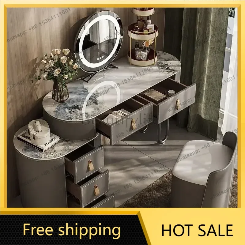 LDModern Luxury Dressing Table Bedroom Girls Makeup Vanity Dresser Table Led Mirror Organizers Storage Penteadeira