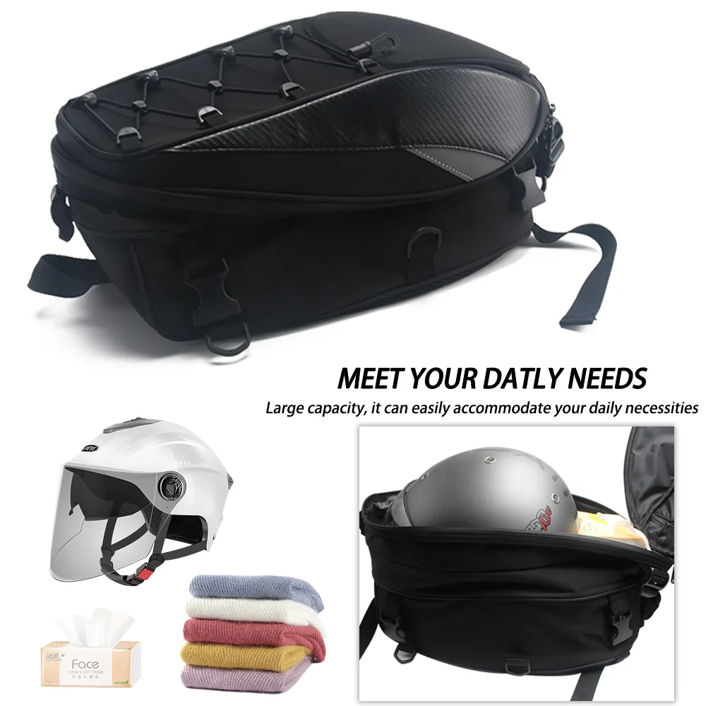 

Motorcycle Reat Seat Bag Waterproof Backpack Expandable Capacity Backseat Pack Motocross Travel Helmet Bag