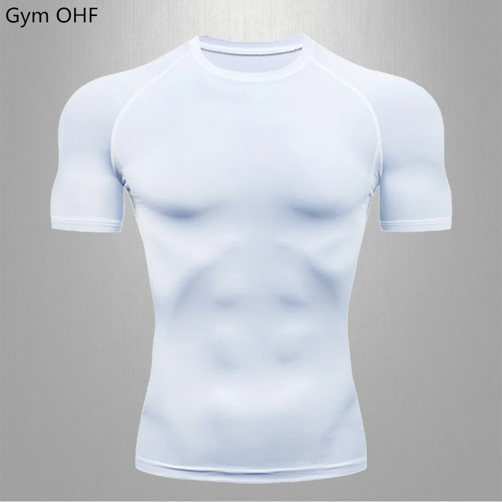 Men's Short Sleeve Gym T-shirts Fitness Compression Tight Quick Dry Soccer Jersey Sportswear Running Sport T shirt Breathable