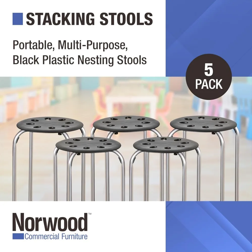 Stacking Stools, 17.75" Standard Height Portable Nesting Office and Classroom Stools, Pack of 5, School Chairs