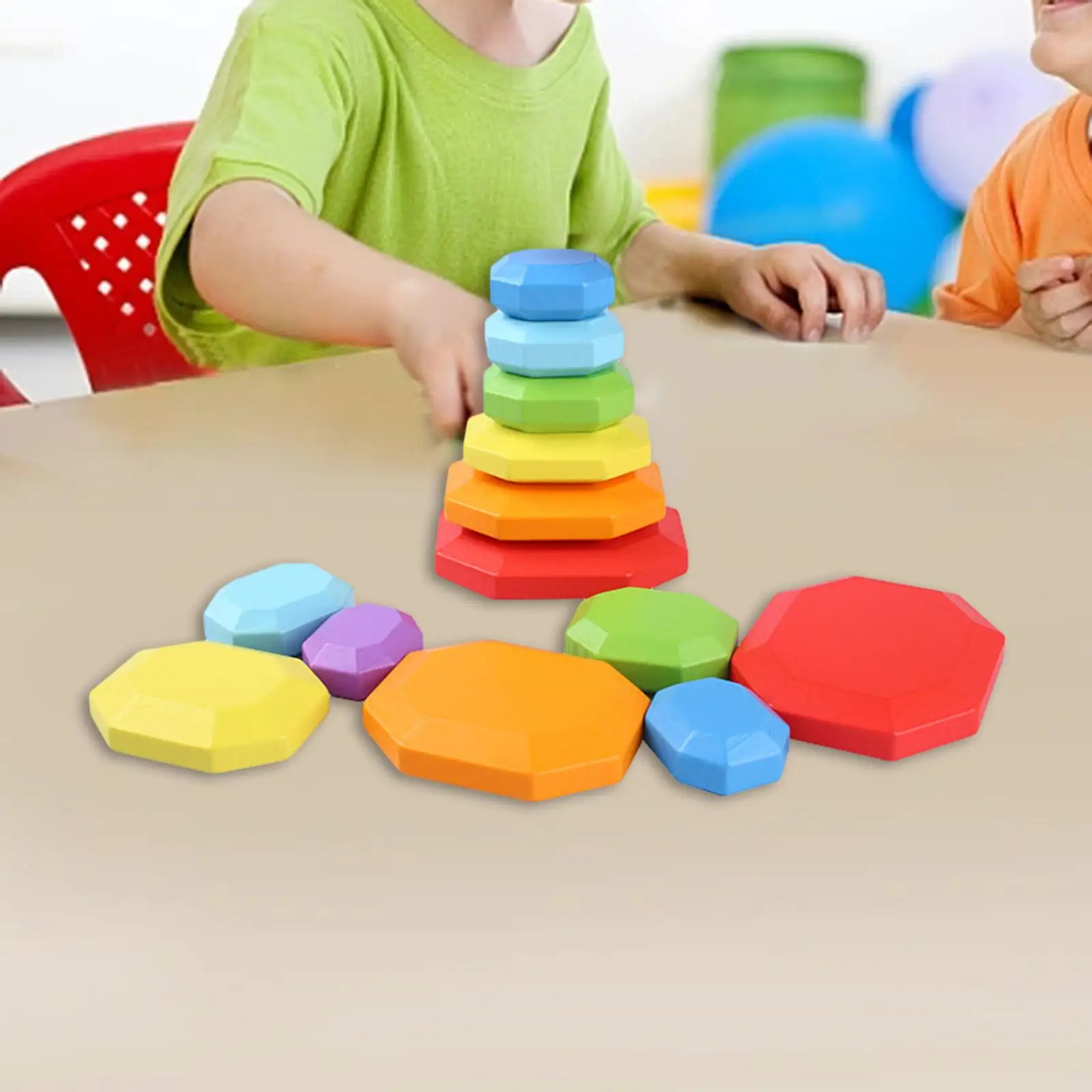 7 pezzi Montessori arcobaleno impilabile pietra impilabile gioco ordinamento abilità motorie in legno