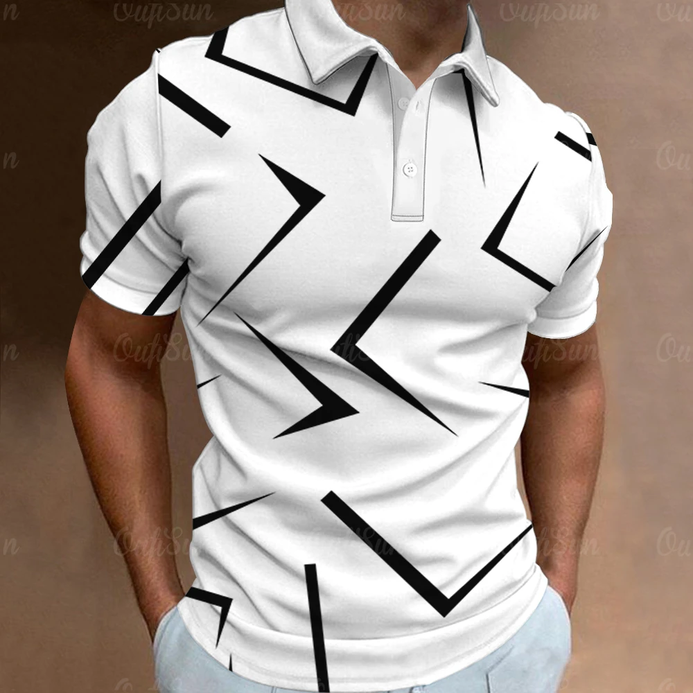 Mode Heren Poloshirt 3d Dunne Lijn Streep T-Shirt Top Zomer Korte Mouwen Poloshirt Kleurrijk Patroon T-Shirt Casual Herenkleding