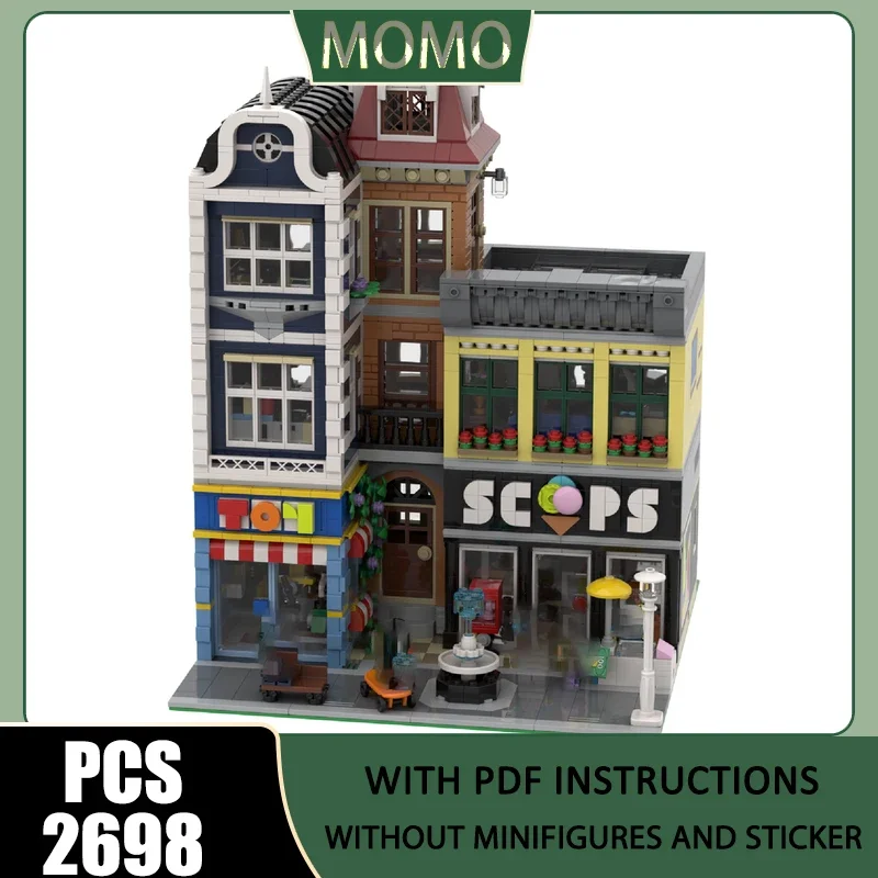 City Street View Model Moc Building Blocks Modualr Ice-cream Parlour Model Technology Brick DIY Assembly Construction HolidayToy