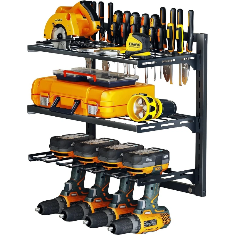 Power Tool Storage Rack 3 Layer Wall-mounted Tools Shelf Electric Drill Screwdriver Storage Frame Portable Warehouse Organizer