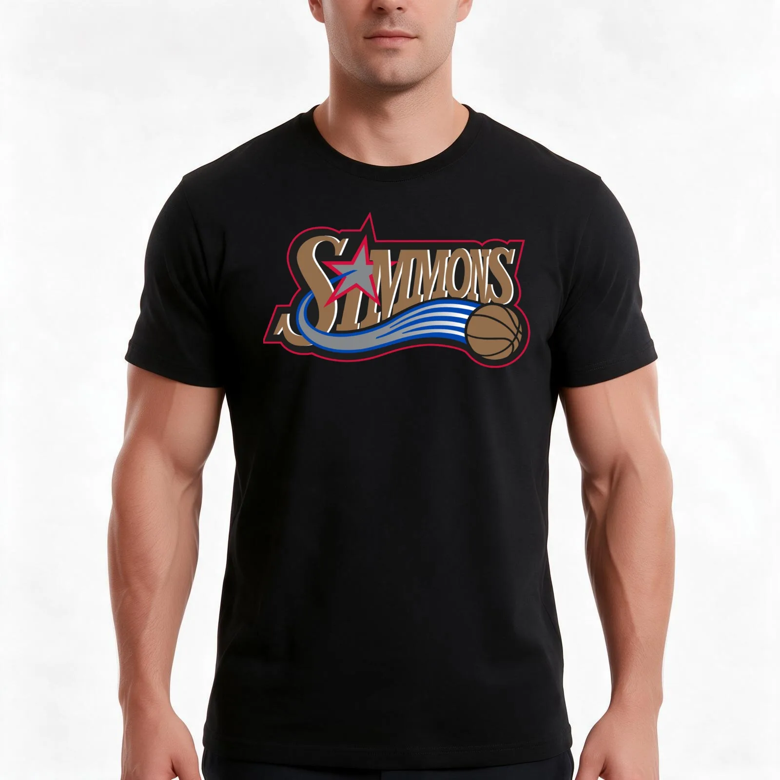 Ben Simmons Logo T-Shirt, Summer Casual Cotton Tee, Oversized Streetwear Tops, Vintage Graphic Print, Loose Fit Short Sleeve