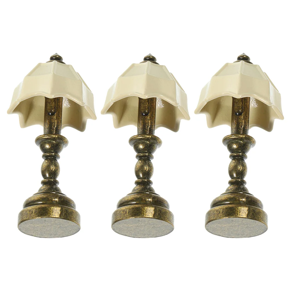

3 Pcs Accessories Mini Desk Lamp House Touch Alloy Miniature Bedside Light