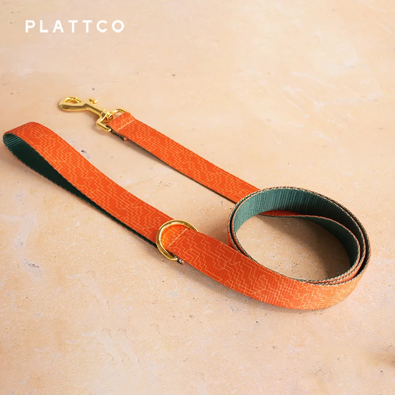 PLATTCO unique design dog set print ORANGE MAZE pattern and high-quality gold buckle 5 size PDC334YG&PDL334YG