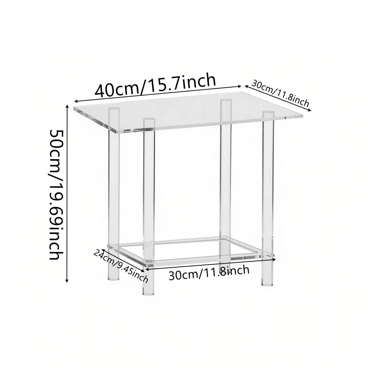 Acrylic end table and side table two-layer design, suitable for living room, bedroom, living room waterproof coffee