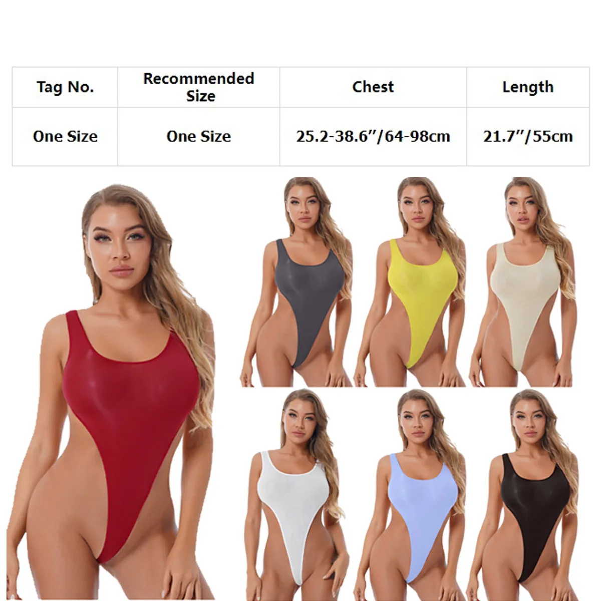 Womens Sexy High Cut Bodysuit Glossy Smooth One-piece Thong Leotard Swimsuit Swimwear Sleeveless Backless Rave Party Clubwear