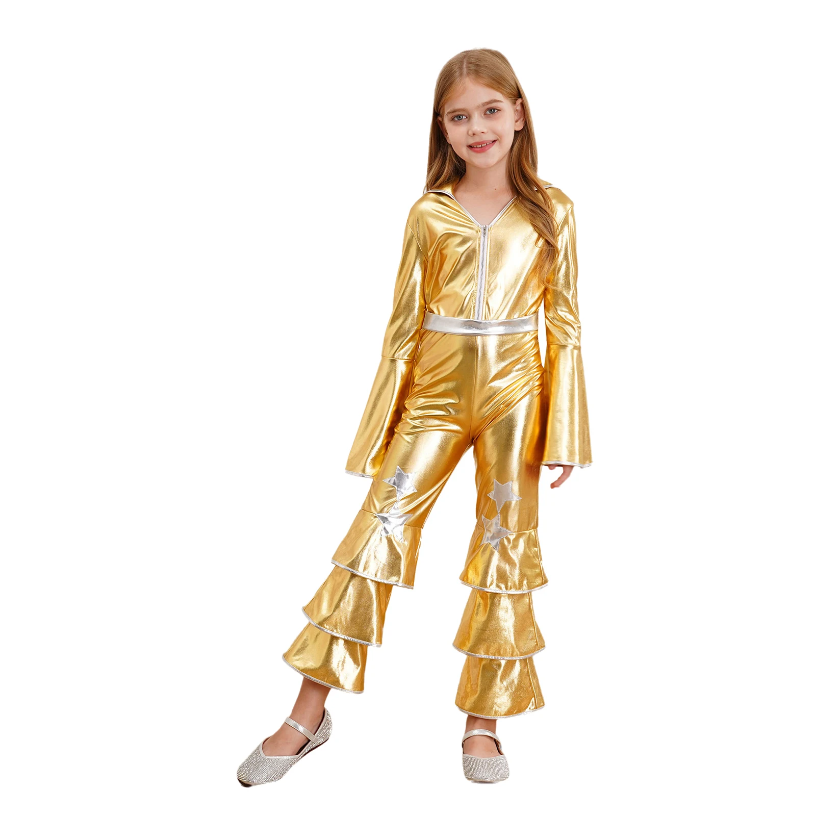 Children Carnival Bodysuit Girls Hippie Costume Vintage 60s 70s Disco Jumpsuit Stage Performance Shiny Singer Hippies Costumes - Image 6
