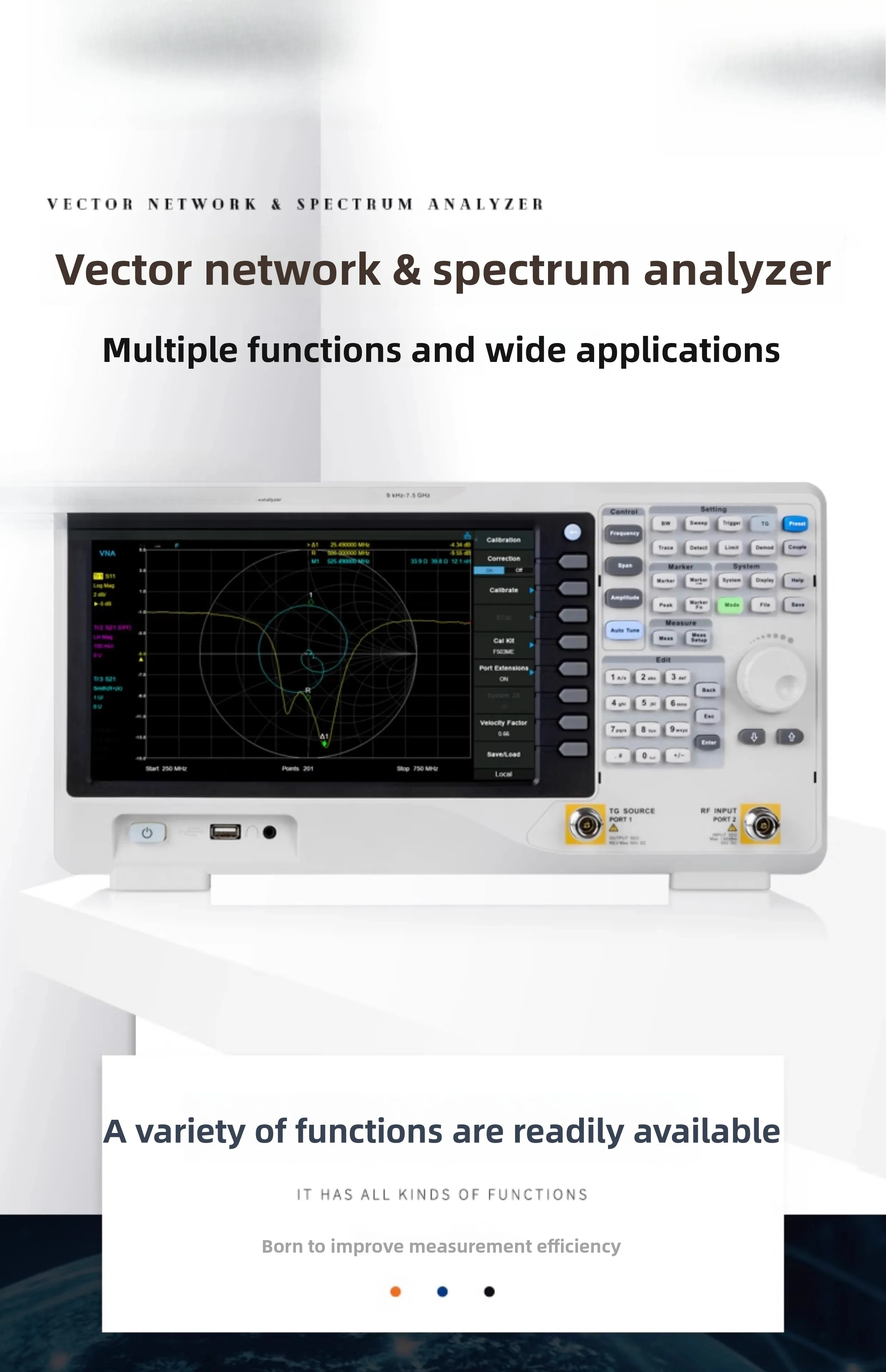 Analizzatore di spettro SVA1015X/1032X/1075X Analizzatore di rete vettoriale ad alta precisione da 1,5 GHz