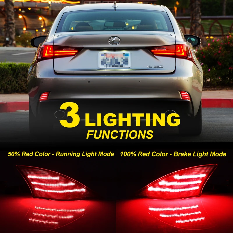 iJDM Rear Bumper Reflector Light Trim for Lexus 2014-2020 IS200t IS250 IS300 IS350 IS-F. Function as Tail or Rear Fog Lights