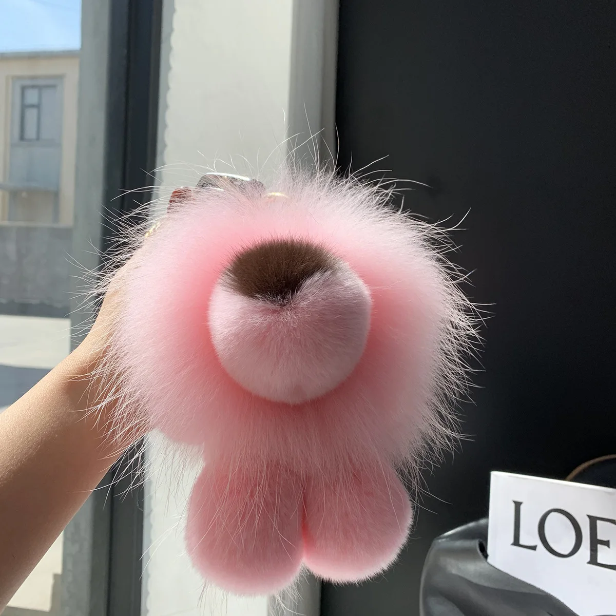 Cute otter rabbit fur little lion keychain car key ring pendant plush doll toy backpack bag hanging ornament gift view 6