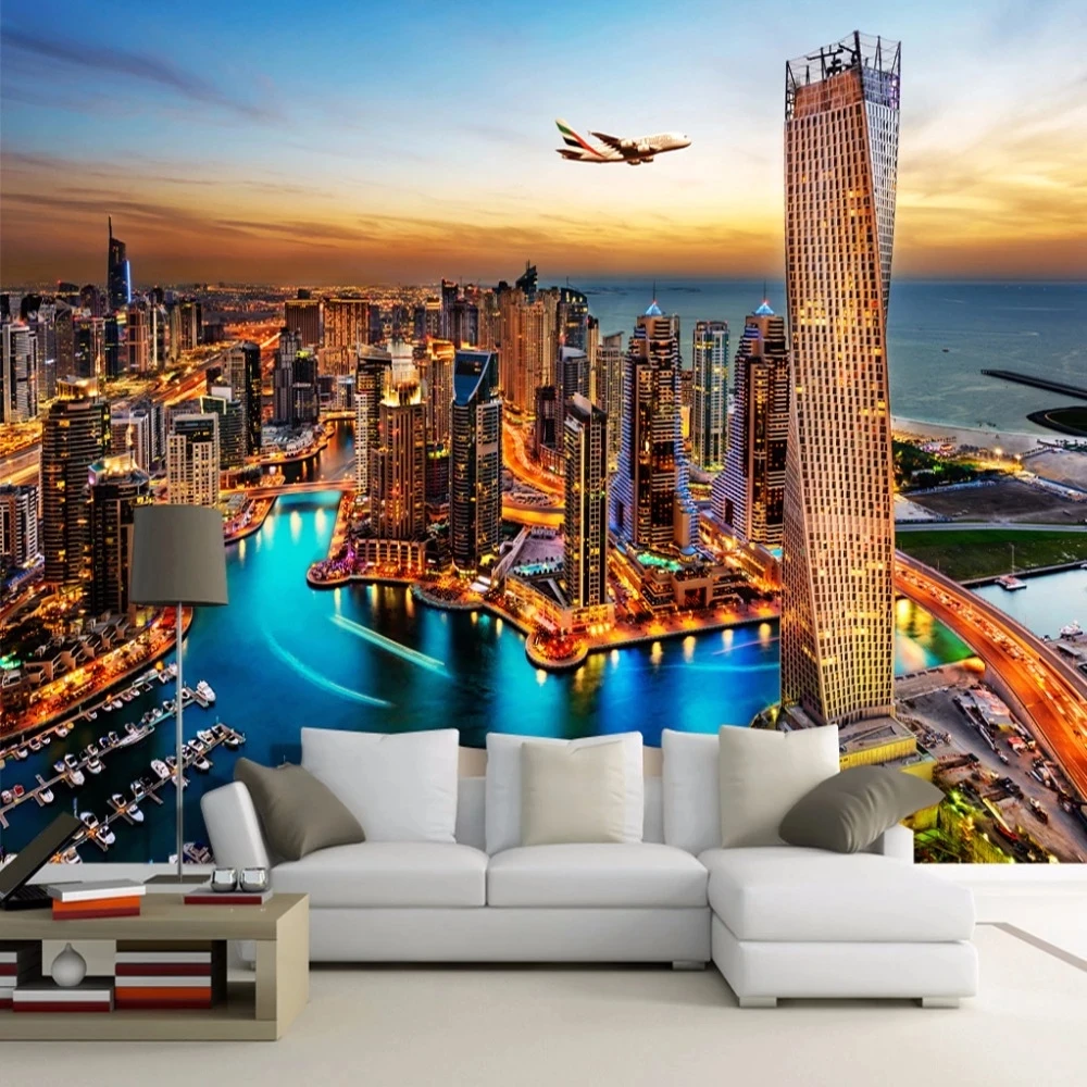 Customized Dubai City Night View Mural Wallpaper 3D Photo Living room sofa TV background wall bedroom restaurant wall fabric 8d