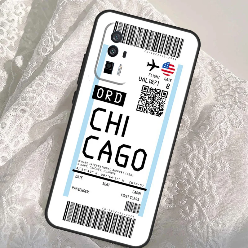 London New York Miami Flight Ticket Case For Xiaomi 14T Pro 13T 12T 11T 13 14 Ultra POCO X6 F6 Pro M6 X3 X5 M5s F3 F5 Cover