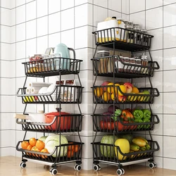 5-Tier Kitchen Carts on Wheels Metal Fruit Vegetable Storage Basket with Mesh Baskets for Kitchen Bathroom Living Room Office