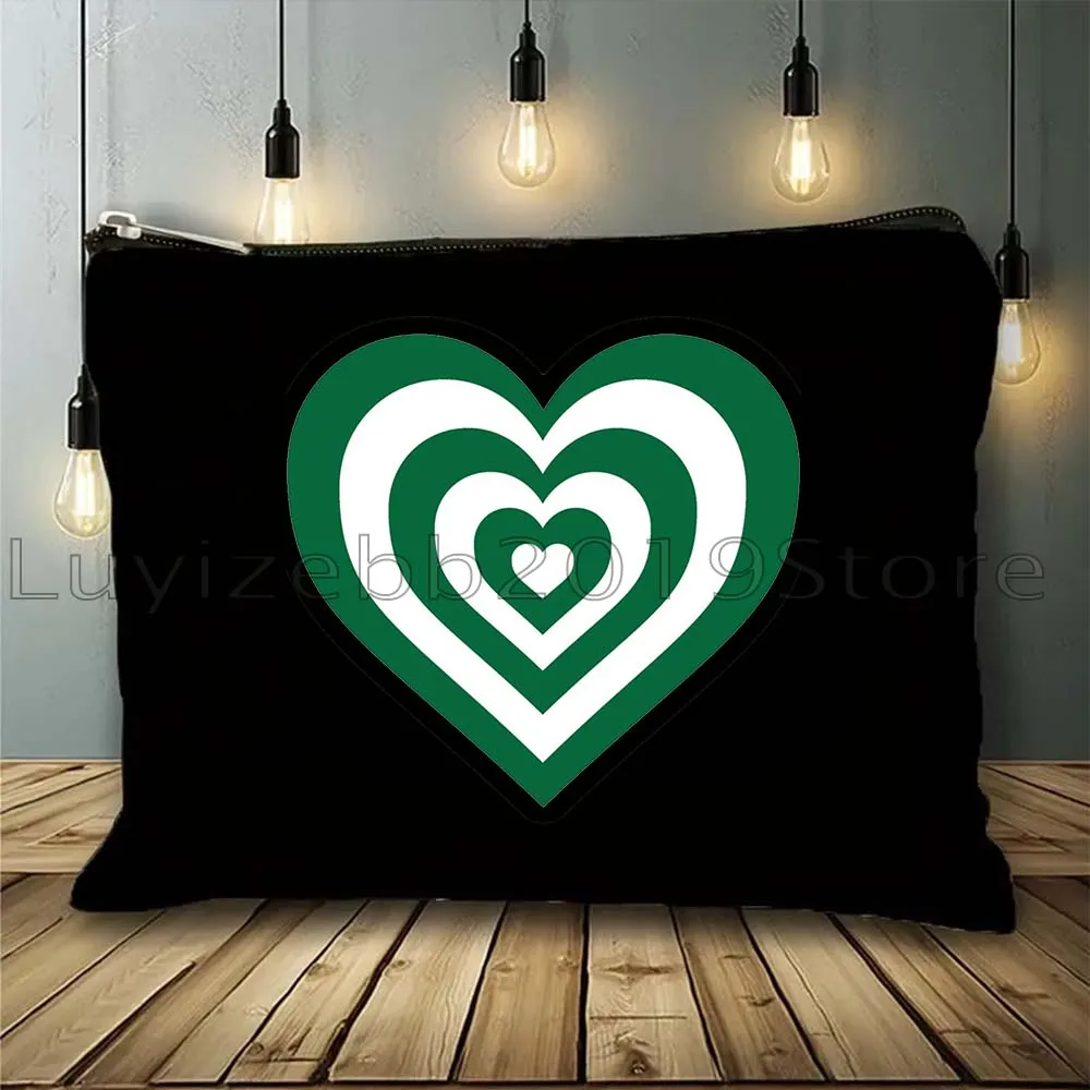 Aesthetic Retro Cute Love Heart Pink Blue Green Girls Hearts Canvas Cosmetic Bags Organizer Makeup Toilet Bag Pencil Case Pouch