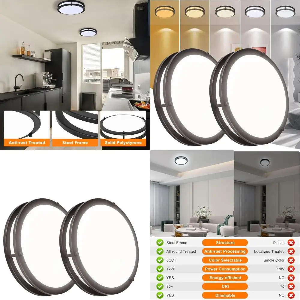 

Пара из 12 черных светодиодных потолочных светильников для кухни, ванной комнаты, прихожей и спальни с регулируемым диапазоном цветовой температуры (2700K-5000K)