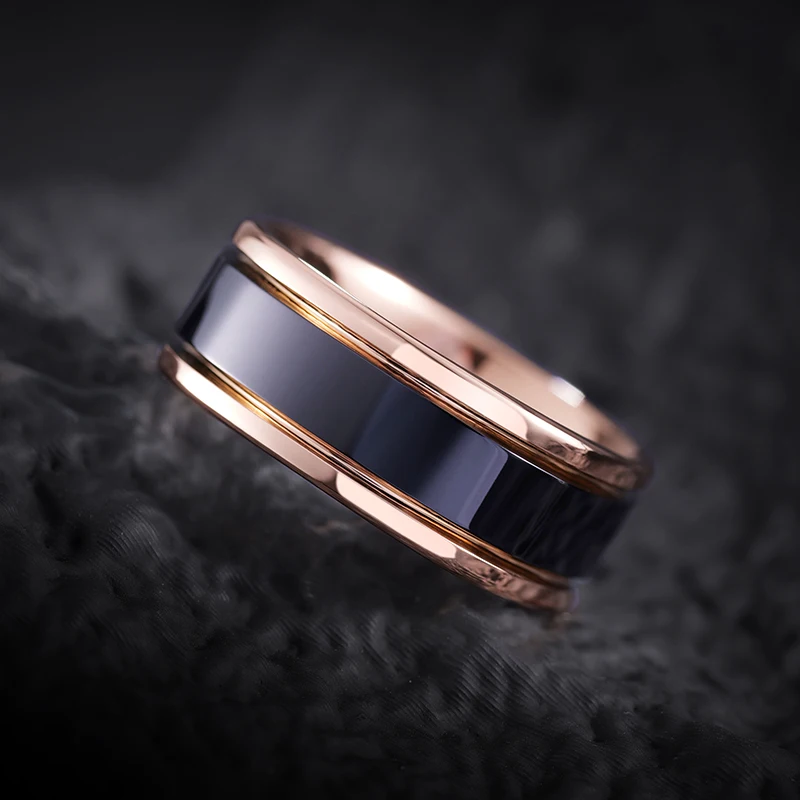 Rings for Men Women Couple for Wedding Tungsten 8mm Width Rose Gold Fine Jewelry, Comfort Fit, Customized