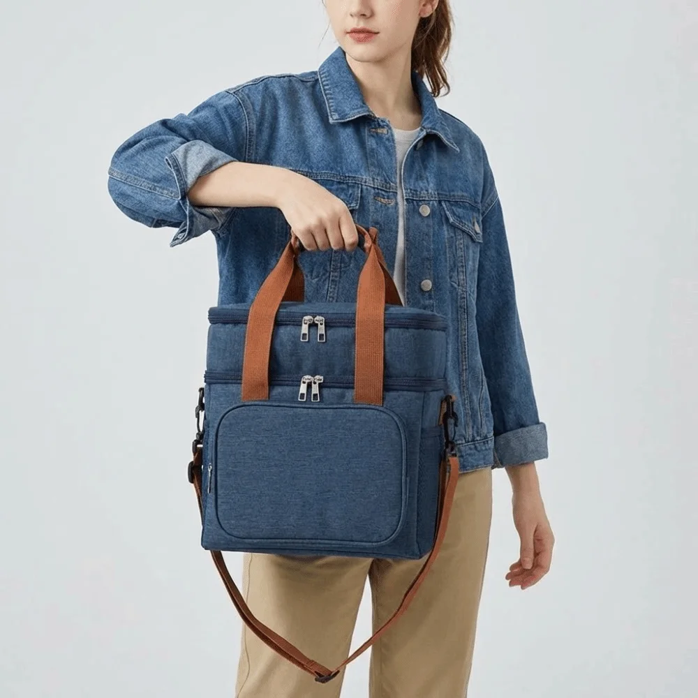 

Термосумка для обедов большой вместимости, легкая, с регулируемым плечевым ремнем, сумка-тоут для пикника, водонепроницаемый боковой карман