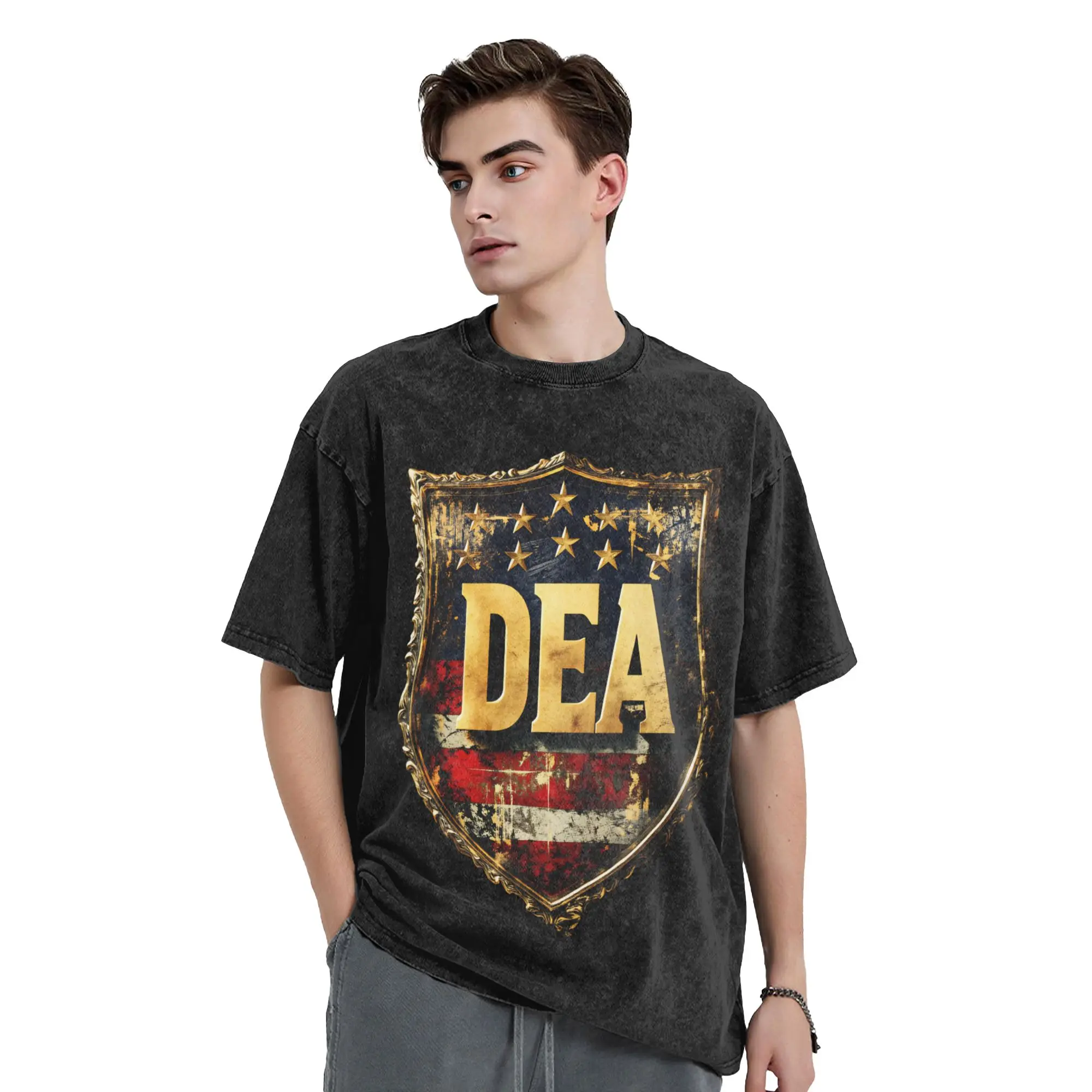 Washed T Shirts DEA USA Enforcement Agancy Vintage T-Shirts High Street  Streetwear Short Sleeve Summer Tops Tees for Men Women