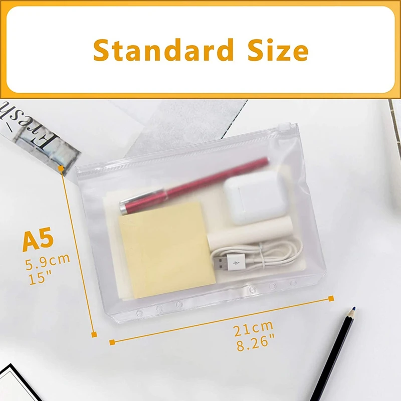 

Binder Pockets, 6-Hole Punched Zipper Binder Pocket, Waterproof PVC Pouch Document Filing Bags For 6-Ring Binder