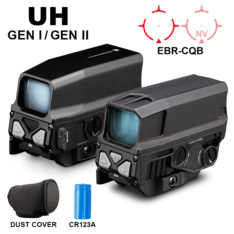 

UH GEN II Red Dot Sight Голографическая винтовка Охотничий оптический коллиматор EBR-CQB Reticle NV Совместим с 20-миллиметровой планкой Пикатинни