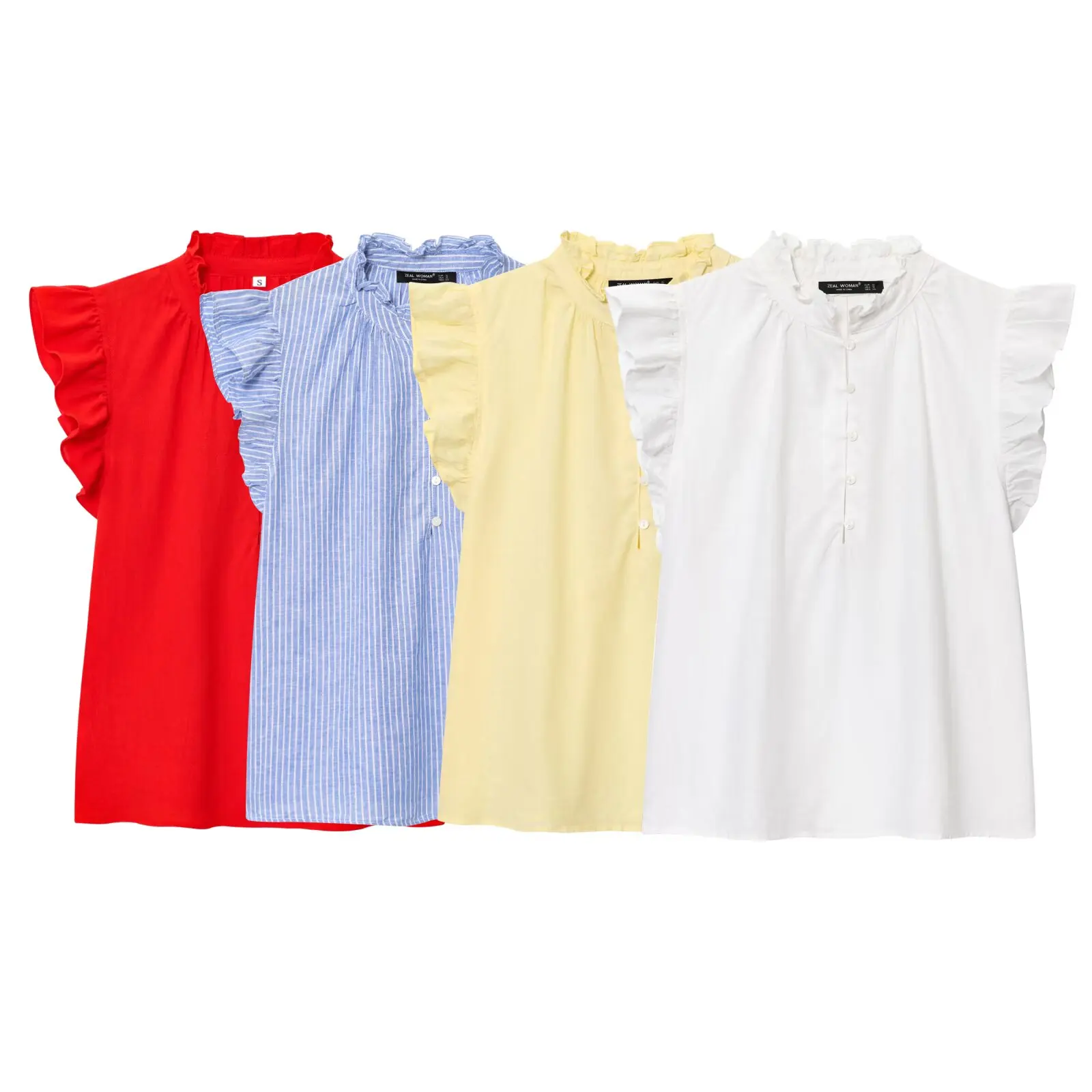 

Topenomi Women Shirt French Sweet Ruffled Stand Collar Flying Sleeve Tops 2025 Summer Simple Versatile Single Breasted Blouse