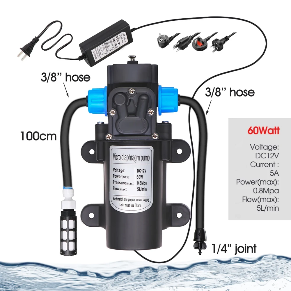 Imagem -04 - Kit de Pulverização Bocal Ajustável Bomba Auto-escorvante Bloqueio Conector Nebulização Sistema de Refrigeração Alimentação Pressão 60w 110240v