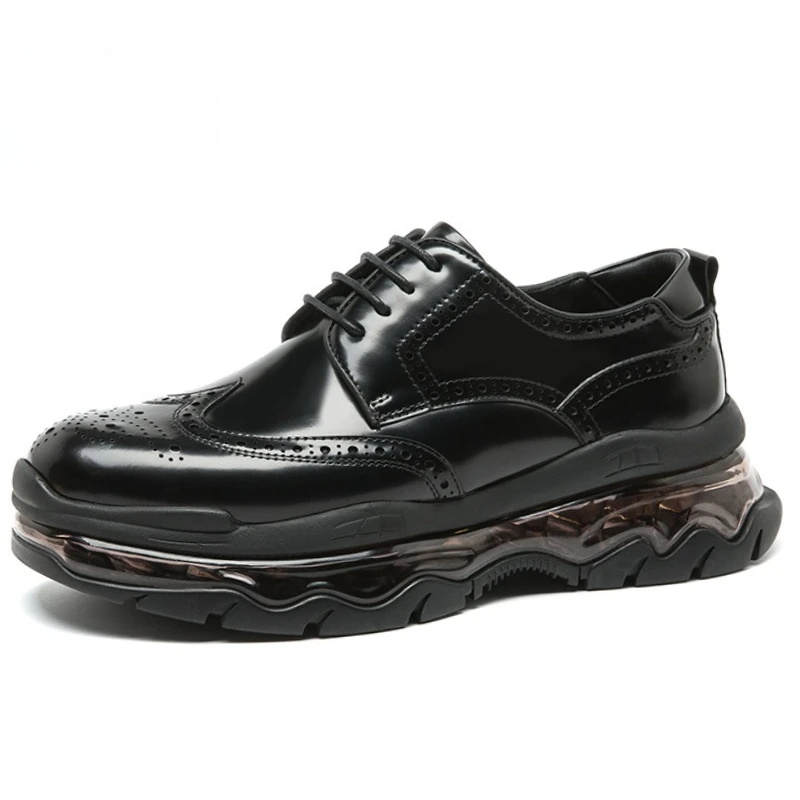 Summer/Spring Breathable Fashiona Casual Shoes for Men's Thick Soled Height Increasing Leather Shoes Comfortable Trendy Sneakers
