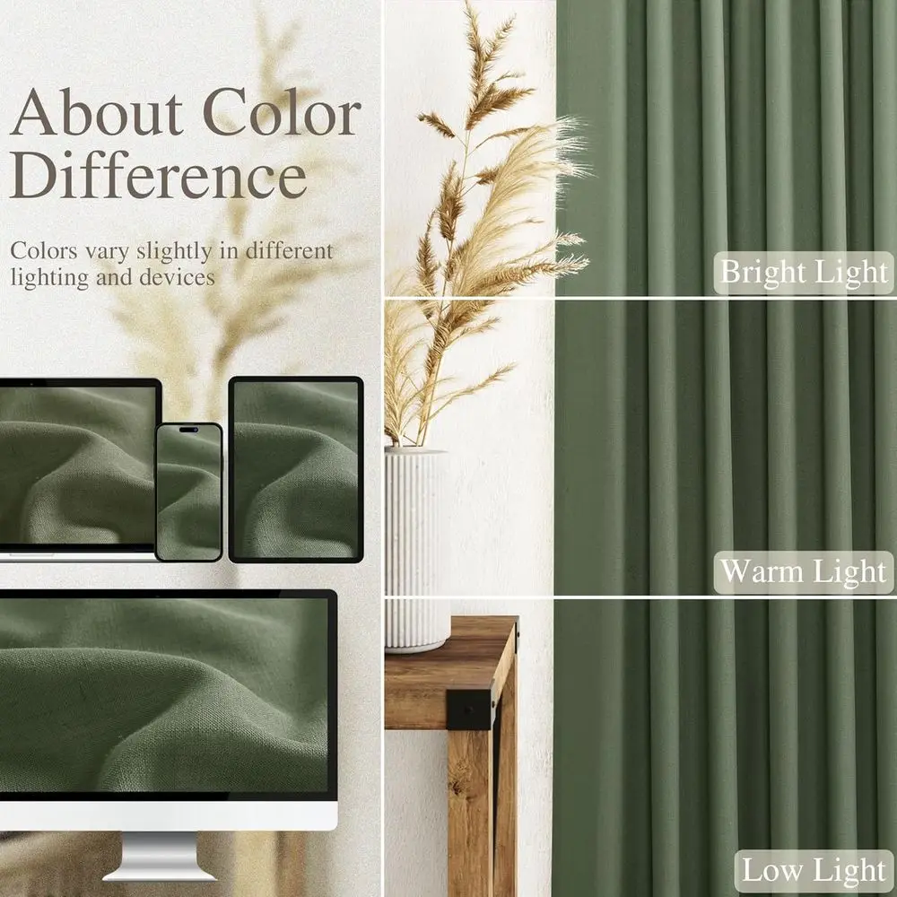 96 halbtransparente olivgrüne Leinenvorhänge, 2-teiliges Set, Rückenlehne, Lichtfilterung, moderner Stil für Zuhause
