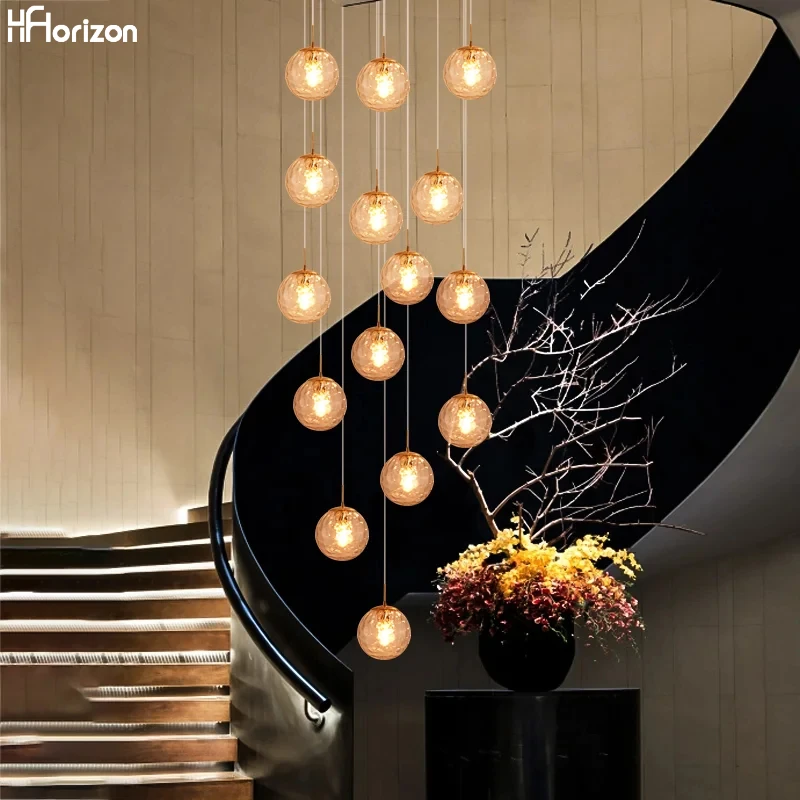 

Nordic minimalist Gold Glass Ball pendant lighting,Lustre Stairscase Hotel Lobby Restaurant Dining room decoration Fixtures