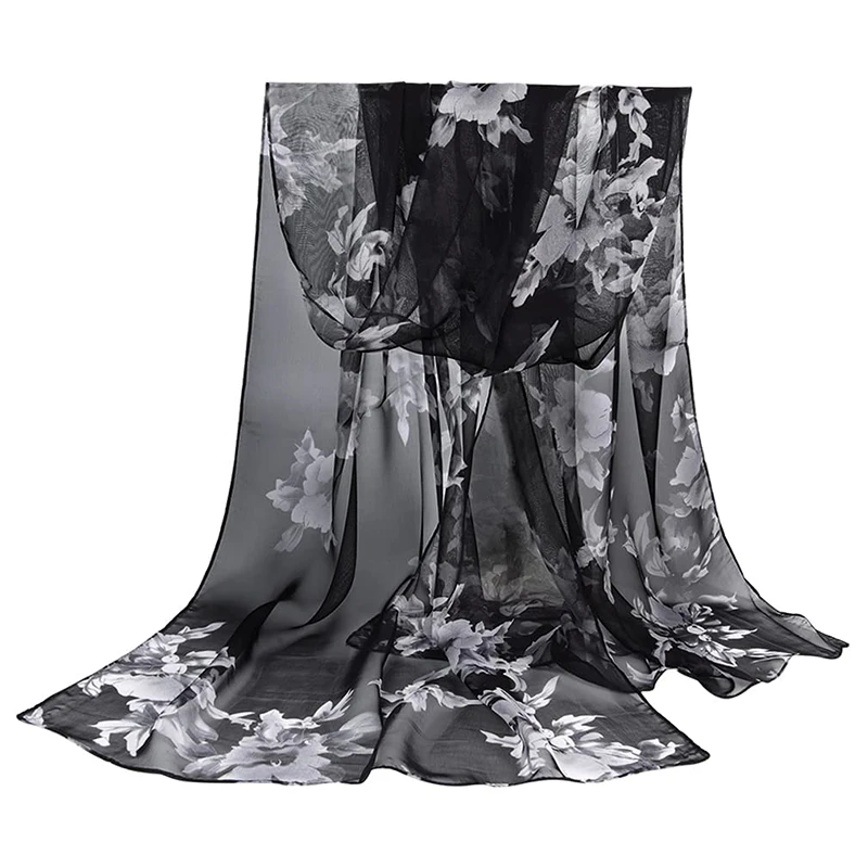 New Fashion Chiffon Floral Print Design Women Silk Scarf Shawl Elegant Headscarf Bandage Hijabs Muslim Wrap Scarves