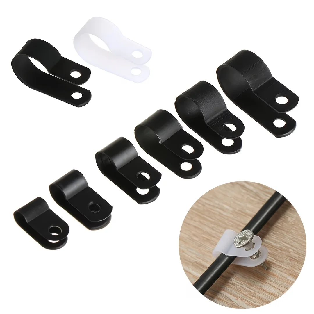 50 Pcs Nylon R-Type Wire Clamps, Heavy-Duty Cable Fastening Buckles for Cable Management