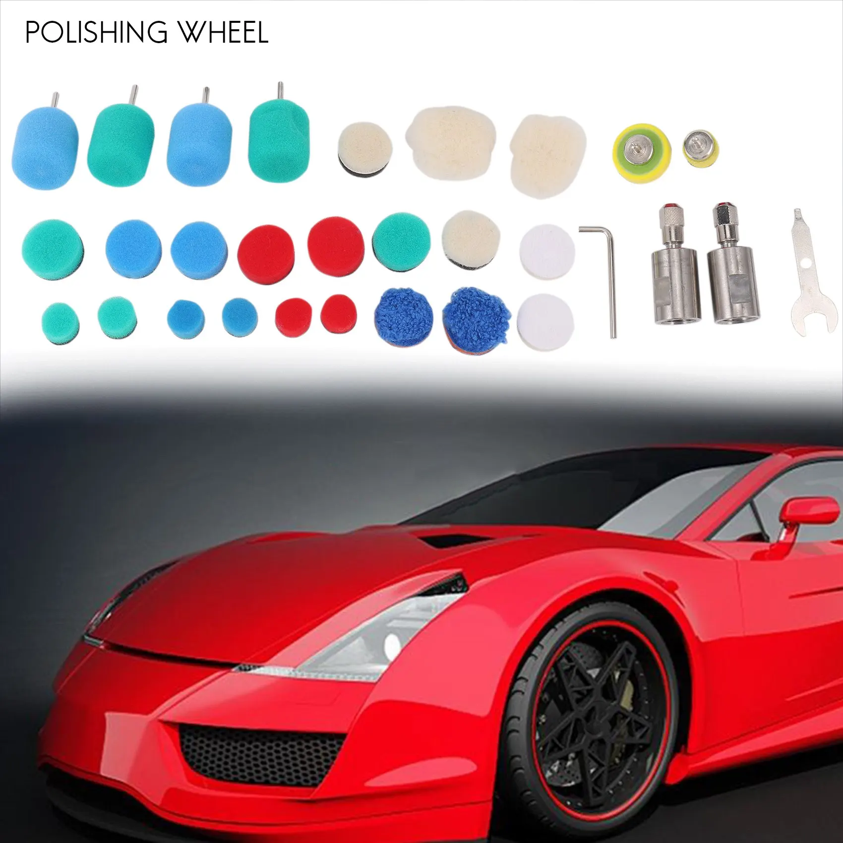 Mini eje pulidor de detalles, Kit de almohadilla de pulido de taladro de espuma para coche con rosca M14 de 5/8 pulgadas, herramienta rotativa/máquina pulidora