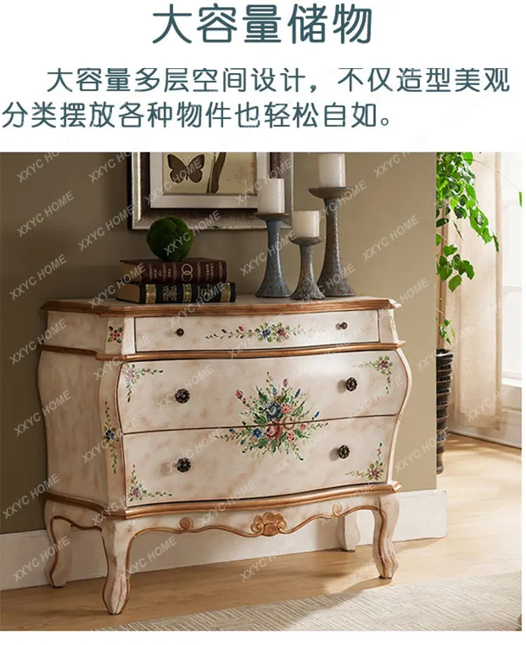 solid wood painted entrance carved three-bucket cabinet living room decoration retro wall storage