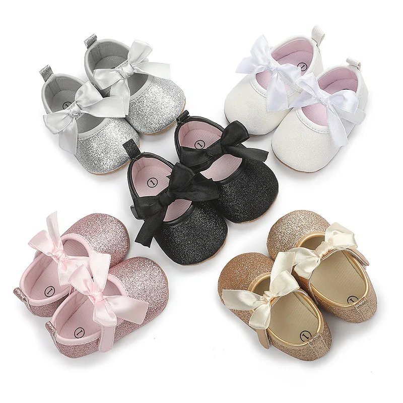 

Newborn Infant Baby Causal Shoes Crib Shoes Soft Leather Shiny Sole Baby Toddler Black White Gold Shoes 0-18M Length 11-13cm