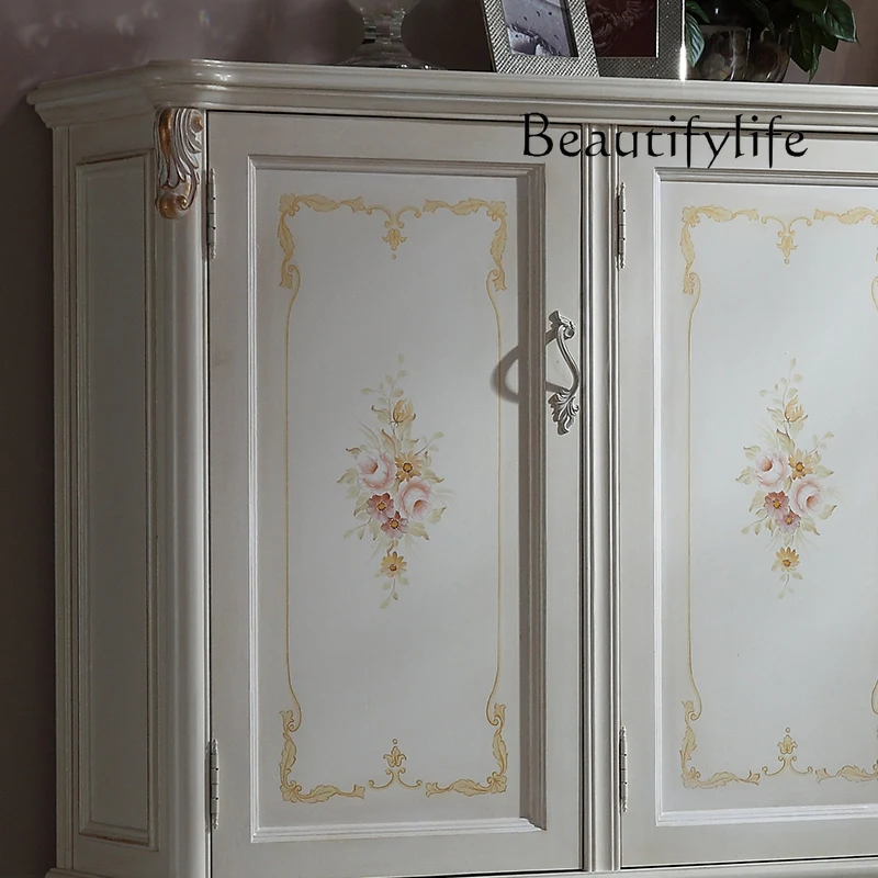 European-style all-solid wood home shoe cabinet household door storage painted foyer cabinet retro complete storage cabinet