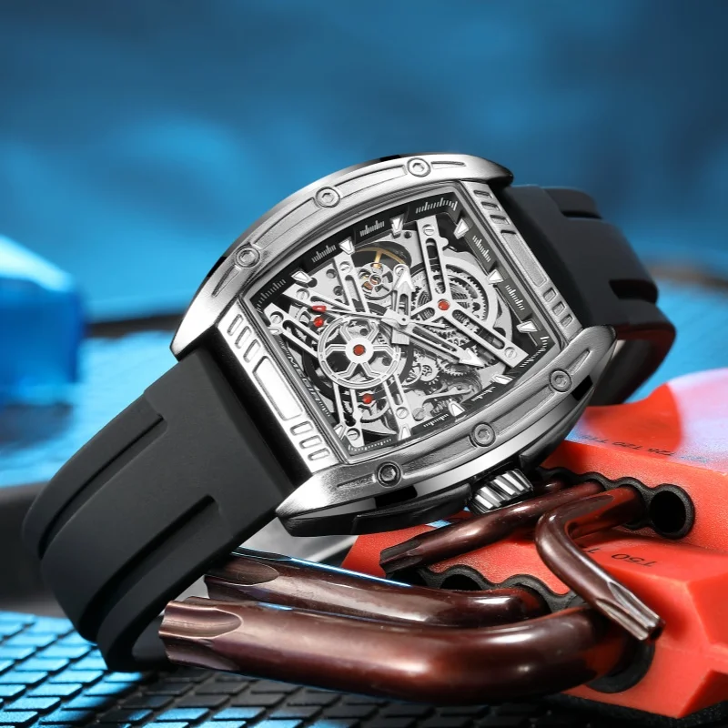 MEGIR 8601 relojes mecánicos automáticos a la moda para hombre, relojes de pulsera informales luminosos de lujo con esqueleto para hombre, reloj para hombre