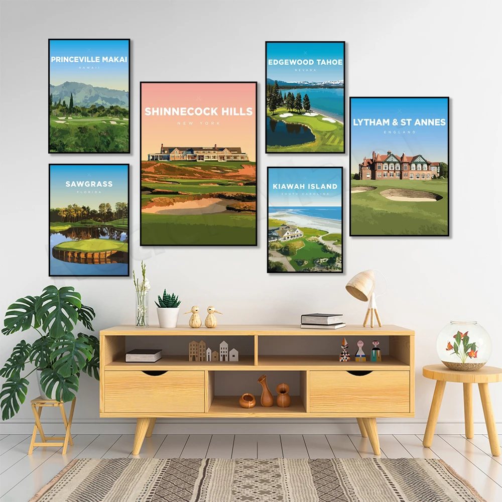 Kiawah Island, South Carolina,  Augusta, New York, Sawgrass Florida, Shinnecock Mountains, Golf Travel Poster