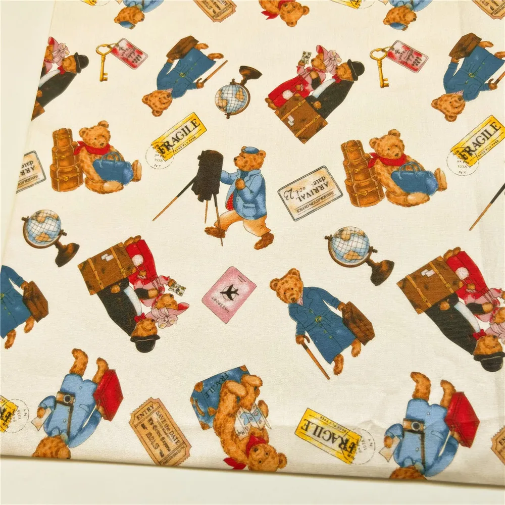 vintage Travel Bear pattern cotton fabric plain dress fabric handmade DIY curtain tablecloth