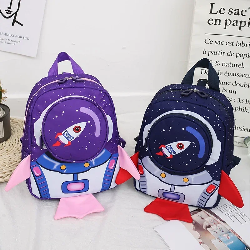 Children anti-lost backpack 1-3 years old children early education bag cartoon space rocket backpack kindergarten school bag