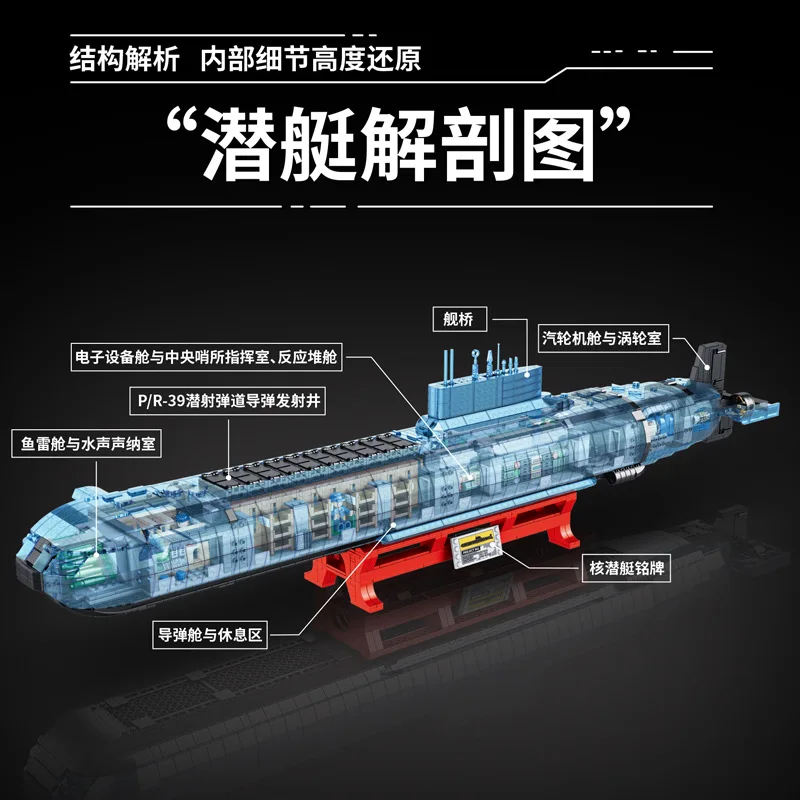 Bloques de construcción de submarino Nuclear de clase tífón, militar soviético, tipo 1491, armas de la Segunda Guerra Mundial, juguetes de ladrillos, modelo Compatible con LEGO