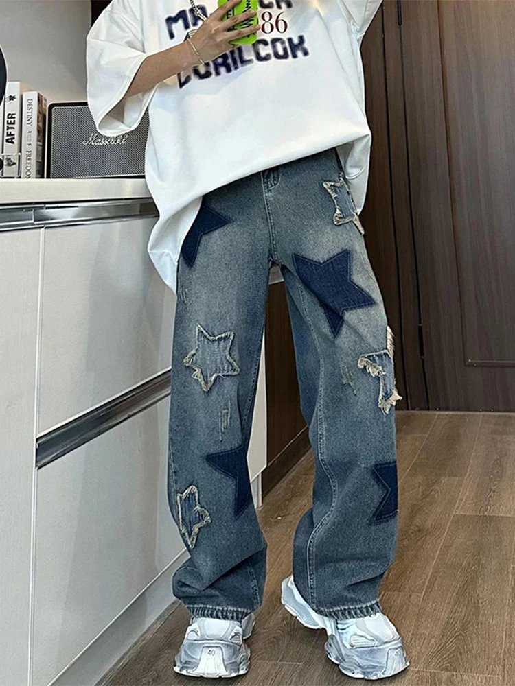 

Мужские джинсы Retro Blue Star: свободные, в американском стиле, прямые, рабочие, с низкой посадкой, широкие штанины, из денима