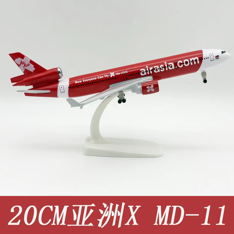 Maquette d'avion AirAsia MD-11 en métal moulé sous pression à l'échelle 1/300 avec support (8,3 pouces de long) pour adultes, jouet d'avion, cadeaux d'aviation ou collections