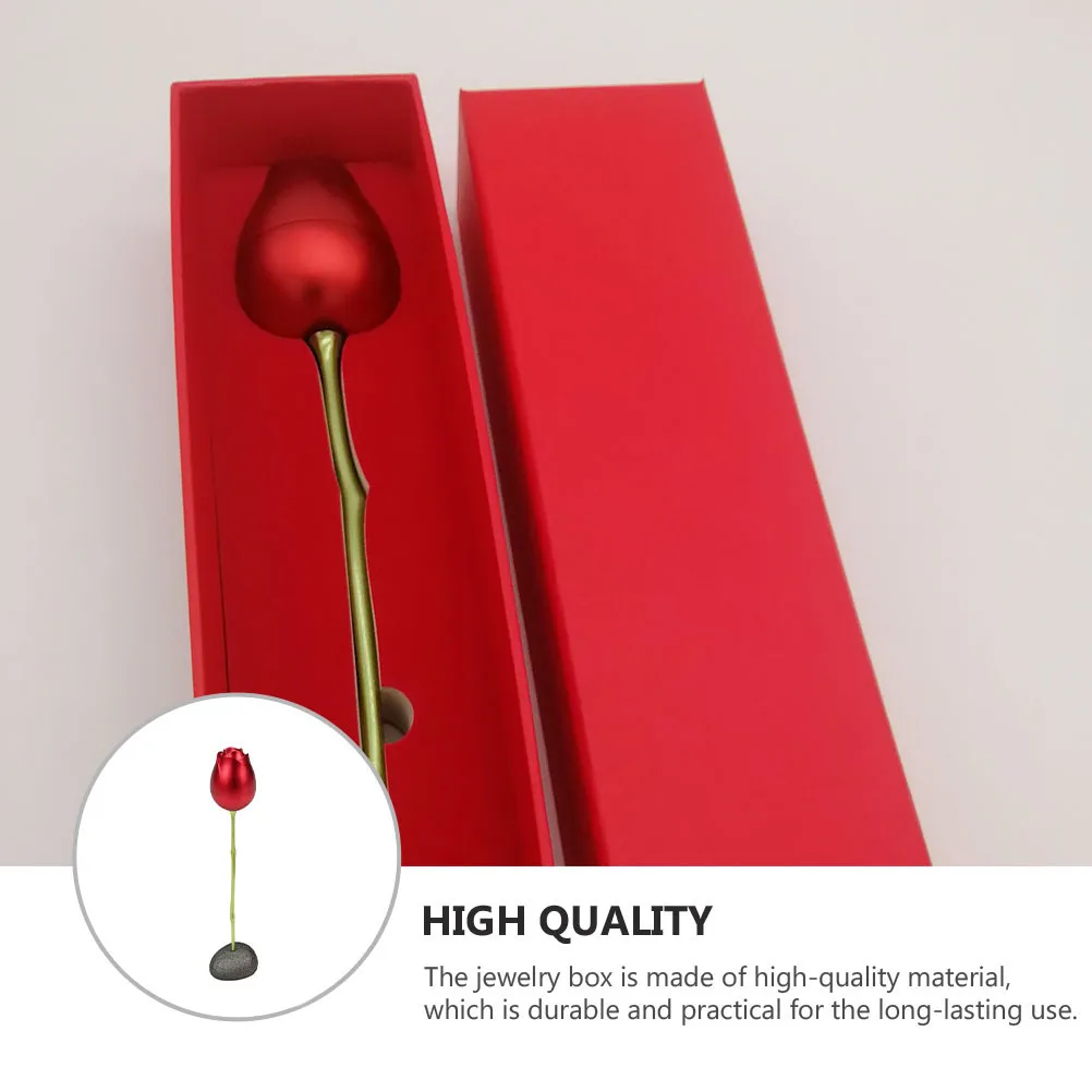 

Lifelike Ring Case Storage Box Artificial Flower Jewelry Aluminum Alloy Red High Quality Durable Practical Romantic