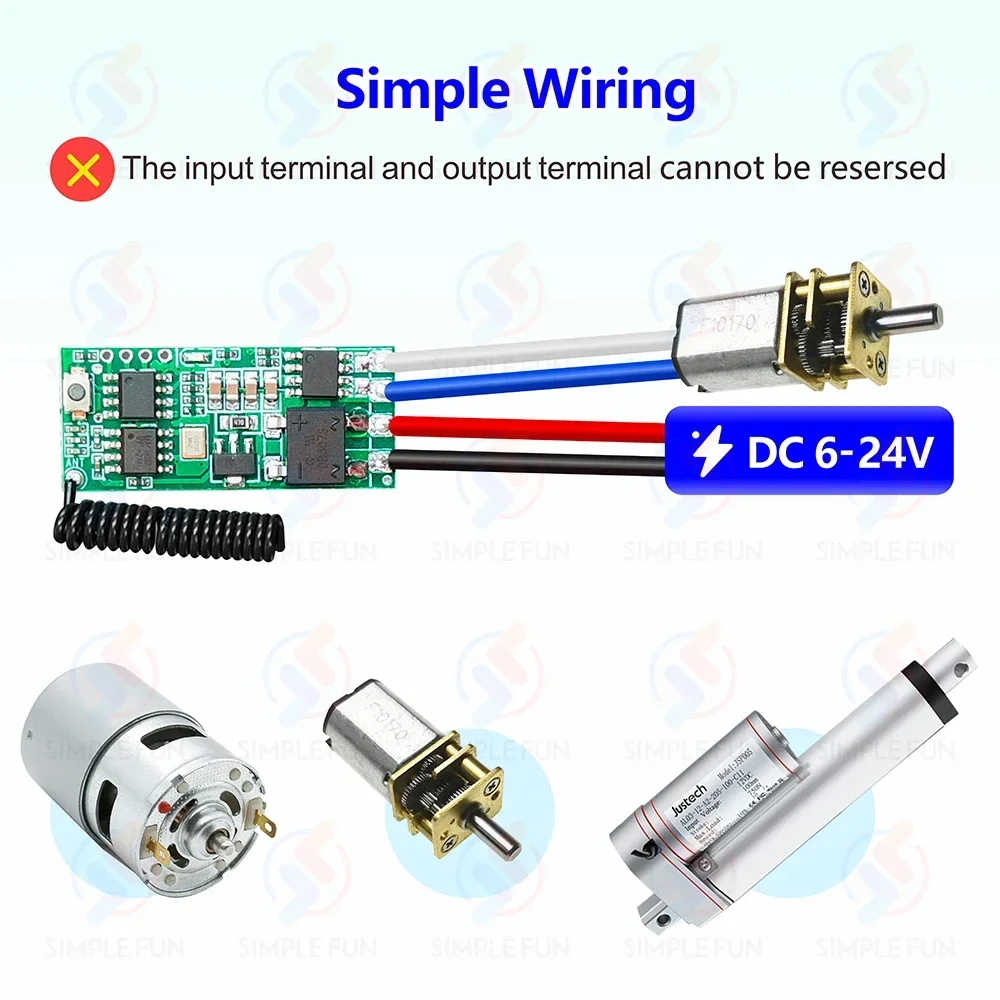 RF 미니 모터 리모컨 스위치, 릴레이 모듈, 모터 전진 역방향 정지, DIY용, 50m 송신기, 433MHz, DC 6V, 12V, 18V, 24V