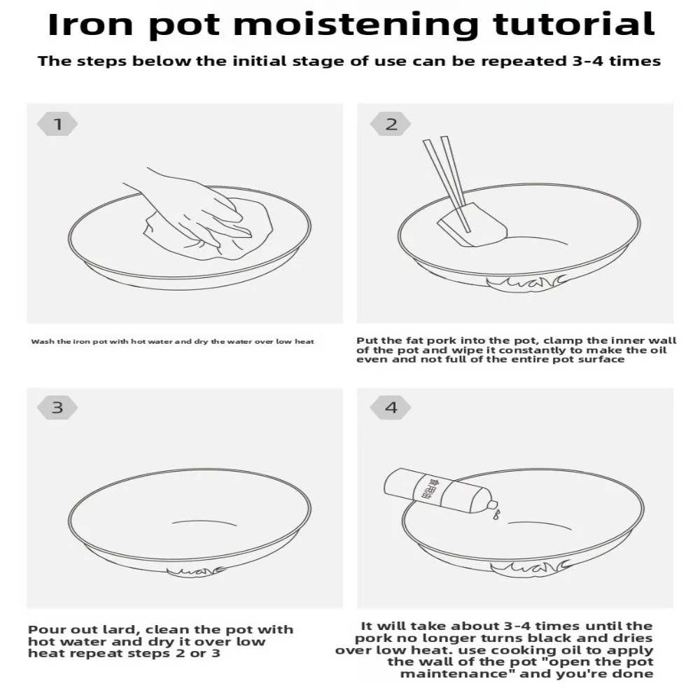 

Новая чугунная сковорода 30 см без покрытия с антипригарным покрытием, железный вок, высокая термостойкость, легко чистящиеся кухонные инструменты для газовой индукционной плиты