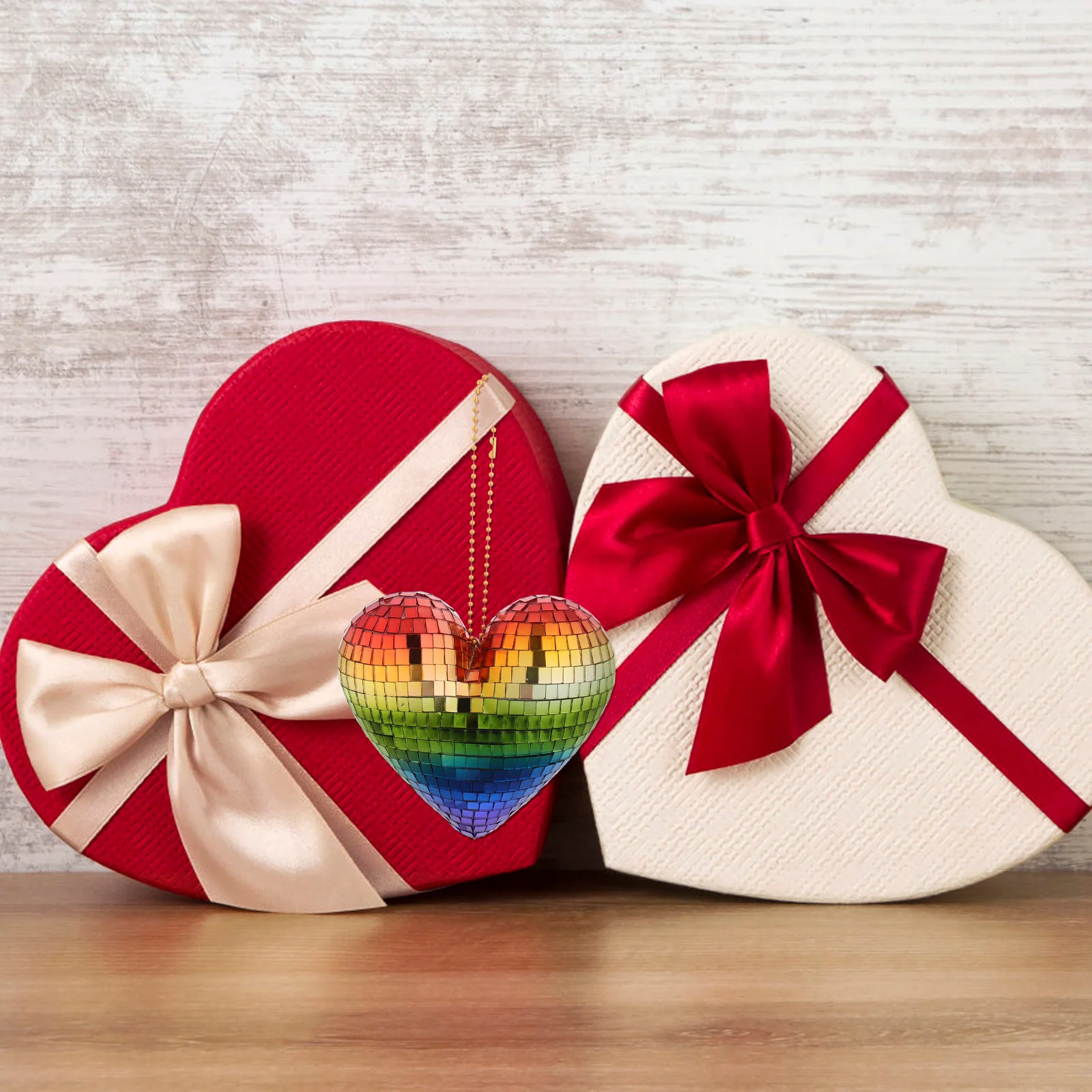 

Valentines Day Heart Shaped Hanging Ornament Mirror Disco Ball Decoration Tree Baubles Wedding Party Decor Charm